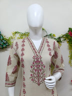 Ivory with dusty rose print