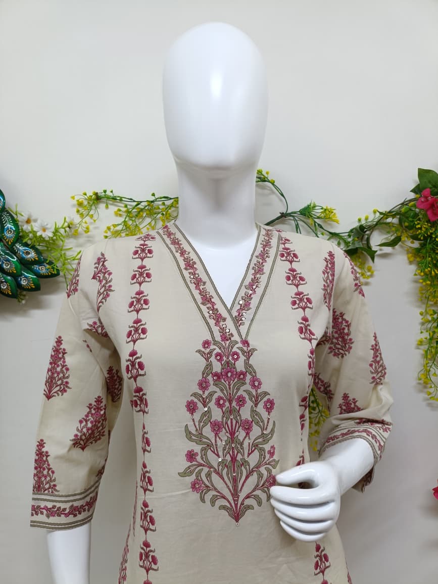 Ivory with dusty rose print