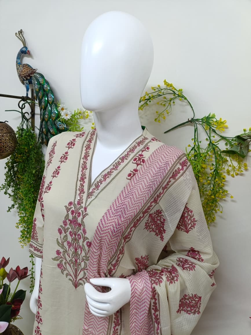 Ivory with dusty rose print