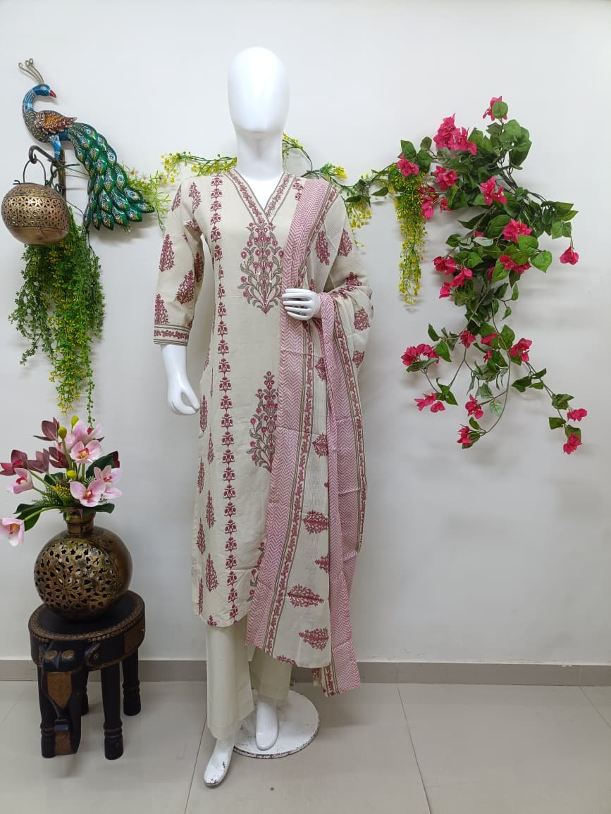 Ivory with dusty rose print