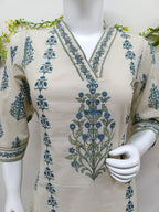 Cream with slate blue print