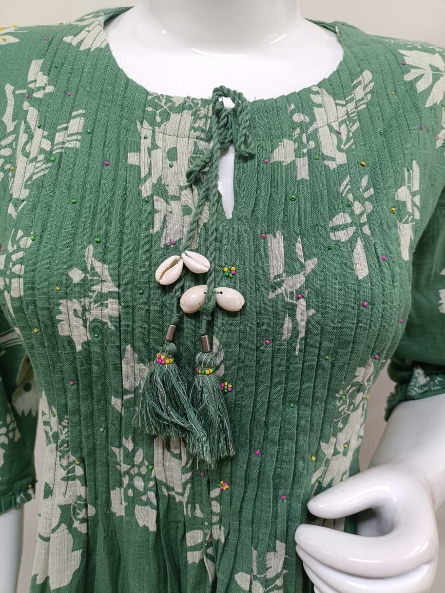 Mint green with white floral print