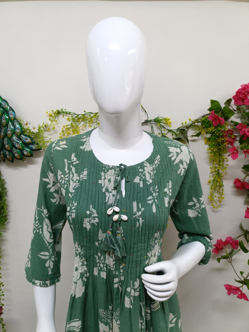 Mint green with white floral print
