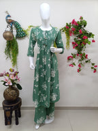 Mint green with white floral print