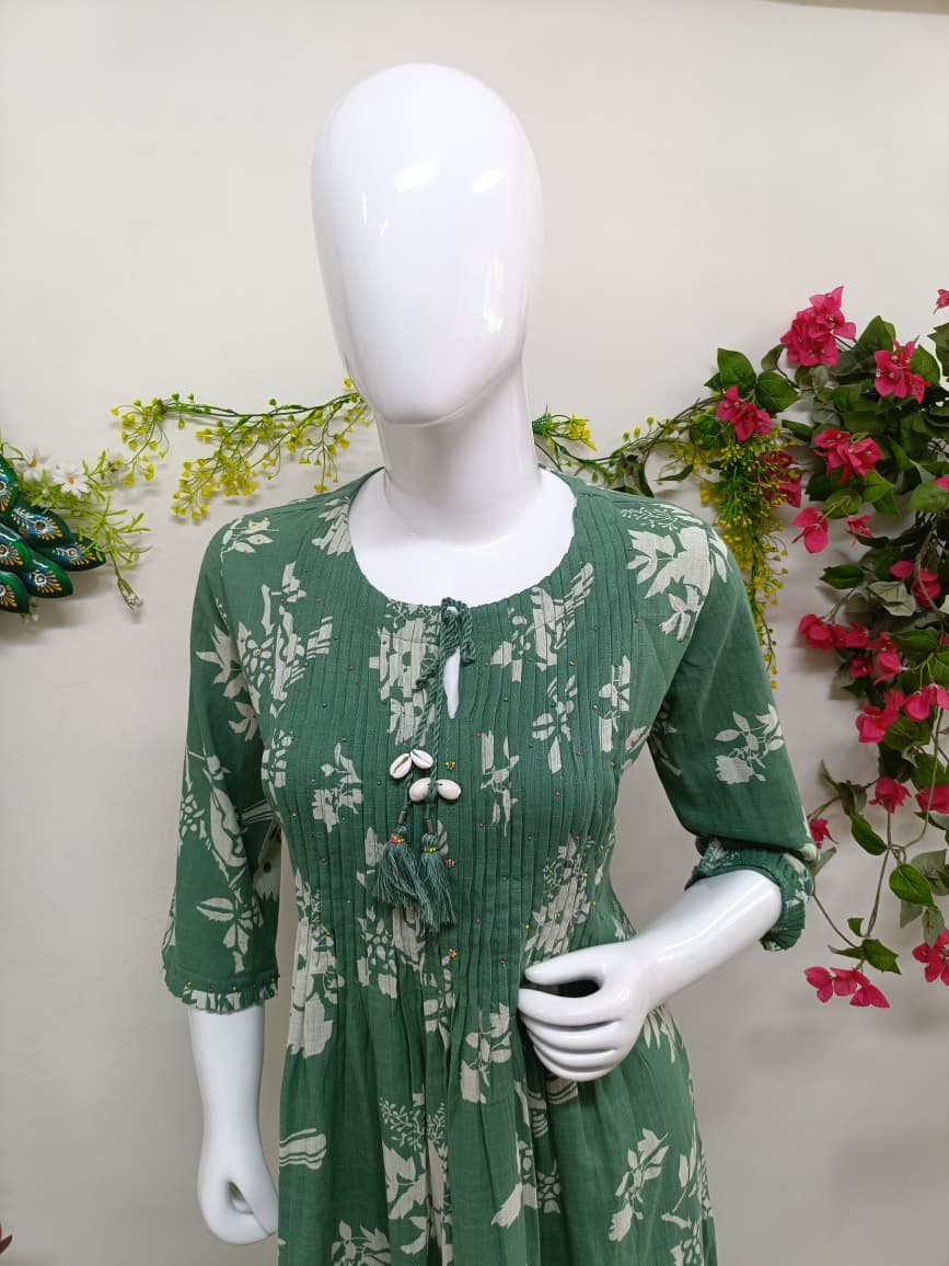 Mint green with white floral print