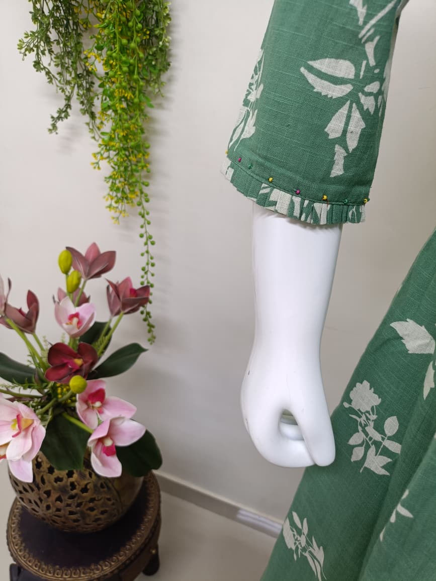 Mint green with white floral print