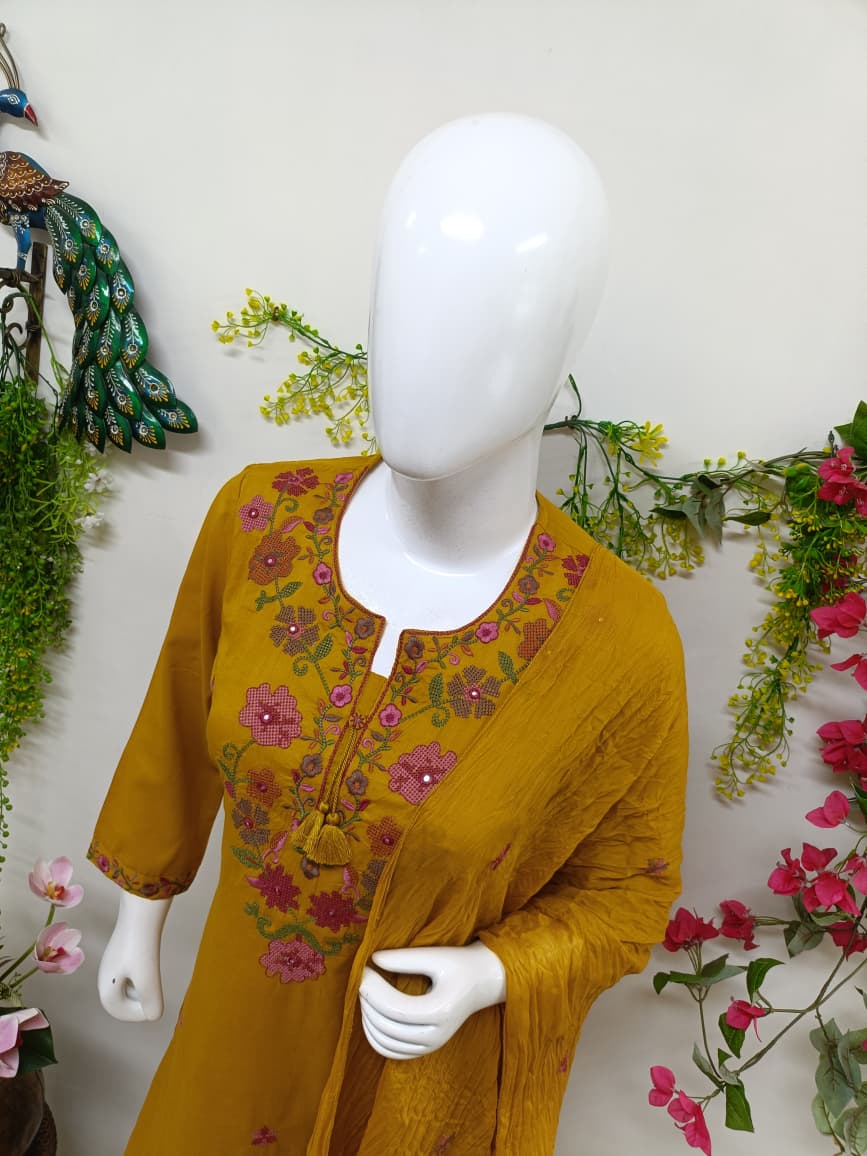 Mustard Yellow with floral
